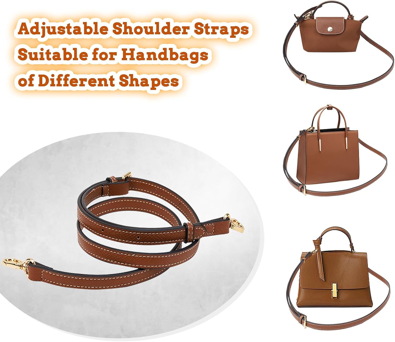 Mini Bag Strap Kit, Adjustable Cowhide Leather Shoulder Straps for Women’s Mini Bags, Punch-Free Adjustable Bag Straps for Handbags and Tote Bags (Brown)