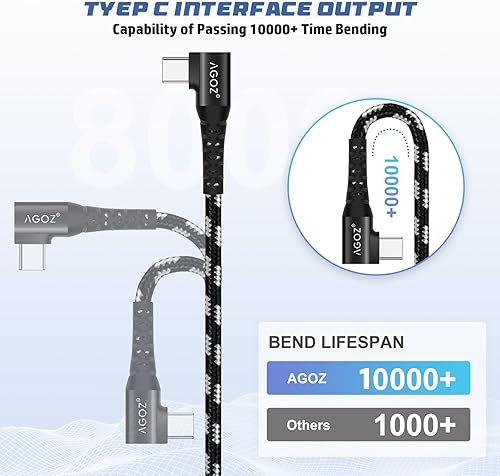 Miniatura 3 de Cable USB C Agoz de 6 pies en ángulo recto cargador rápido cable de 90 grados compatible con Samsung Galaxy Note 20 10, A02s A03s A14 A15 A21 A24