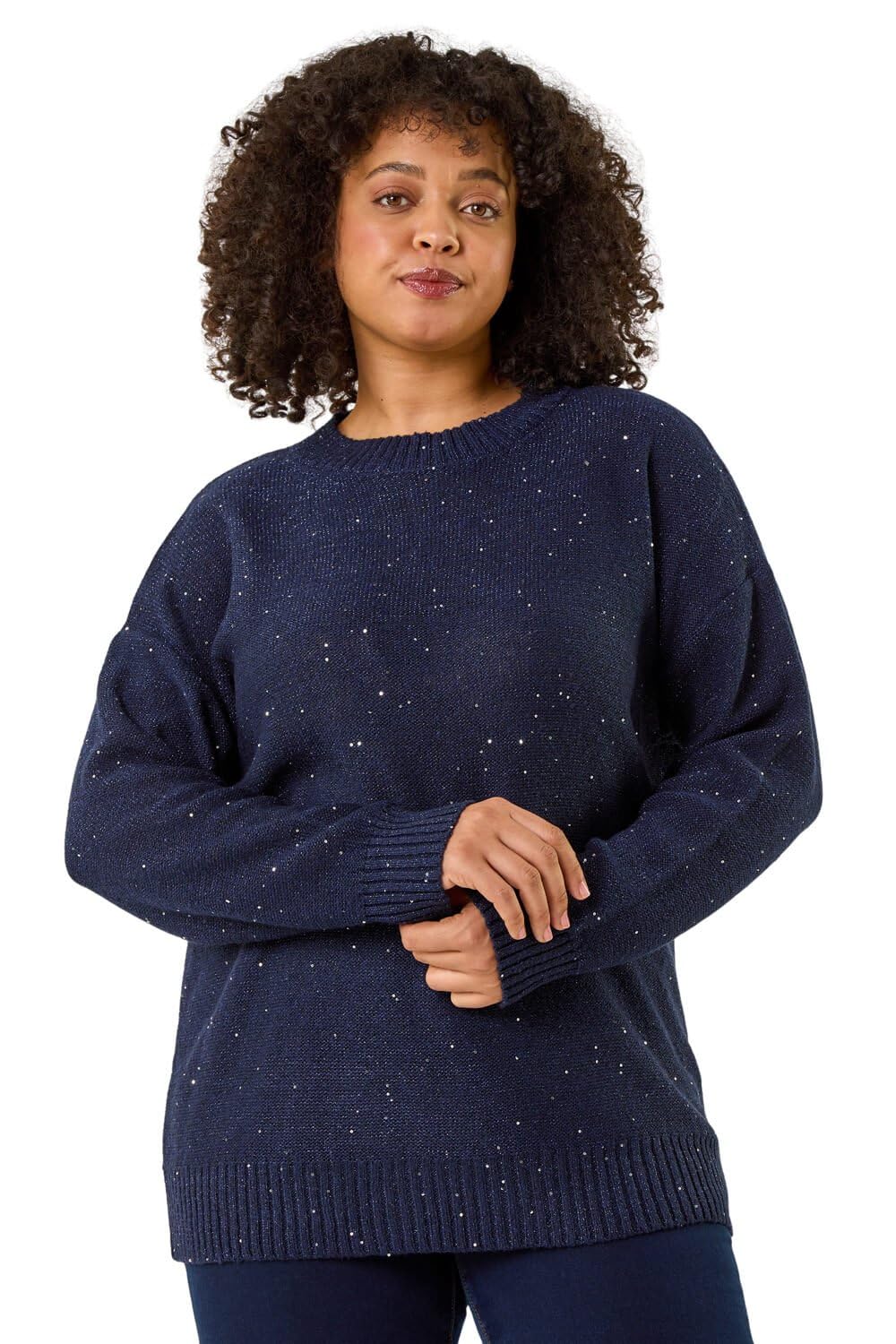 Roman Women's Navy Curve Hotfix Longline Knit Jumper