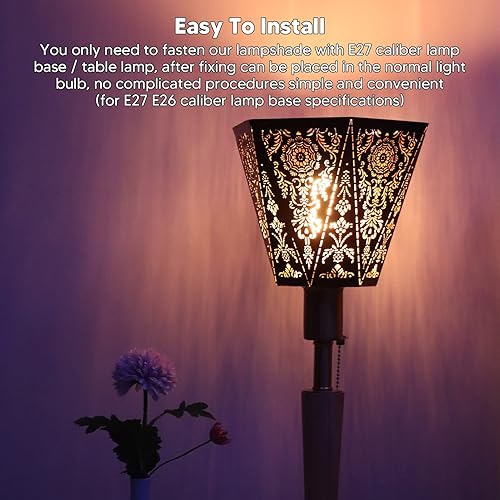 Miniatura 3 de Akozon Pantalla de lámpara moderna escandinava E27 E26 de hierro forjado hexagonal tallada para dormitorio mesita de noche Deco ion