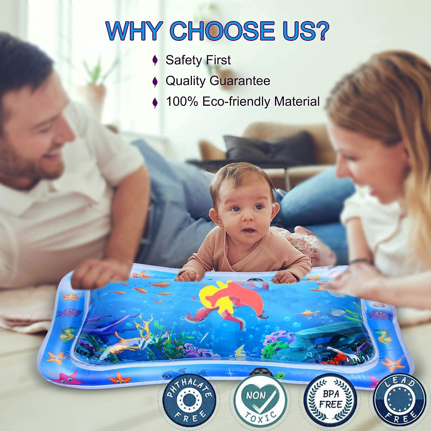 BLAGO Water Play Mat Baby Toys 3 6 9 12 Months Infant Sensory Toys Inflatable Tummy Time Mat for Babies Crawling Development Newborn Montessori Toys for Baby Boy Girl Gifts (Blue) 3