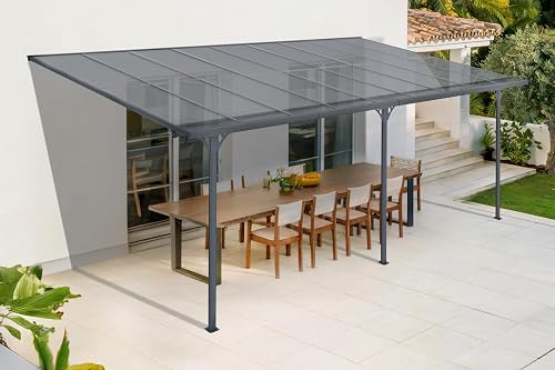 Carport-pergola adossé KLEO 5,5 × 3 m, alu anthracite CAZEBOO