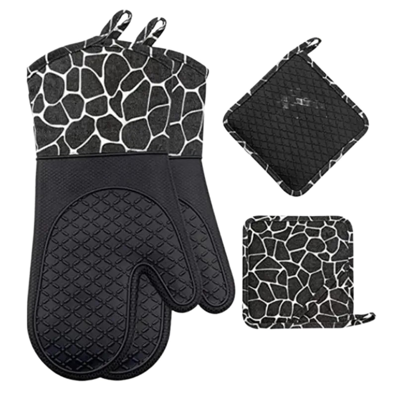 Oven Mitts Comfortable Pots Holder Suitable For Kitchen Cooking Grilling(Black)