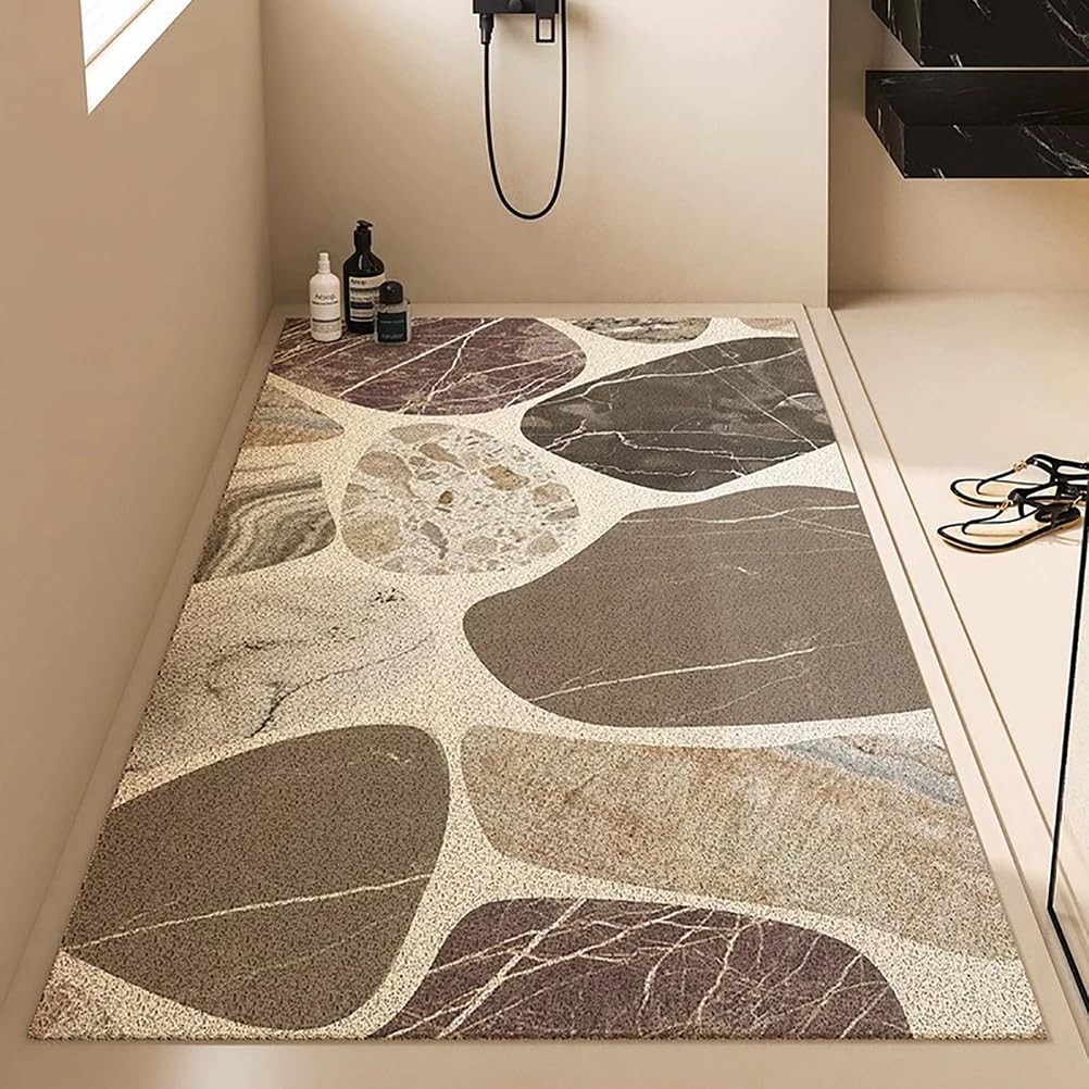 Tapis de Bain antidérapant 90x140 cm Motif de Cailloux Tapis Douche antidérapant PVC Doux et Confortable Haute perméabilité à l'eau Convient aux Zones Humide