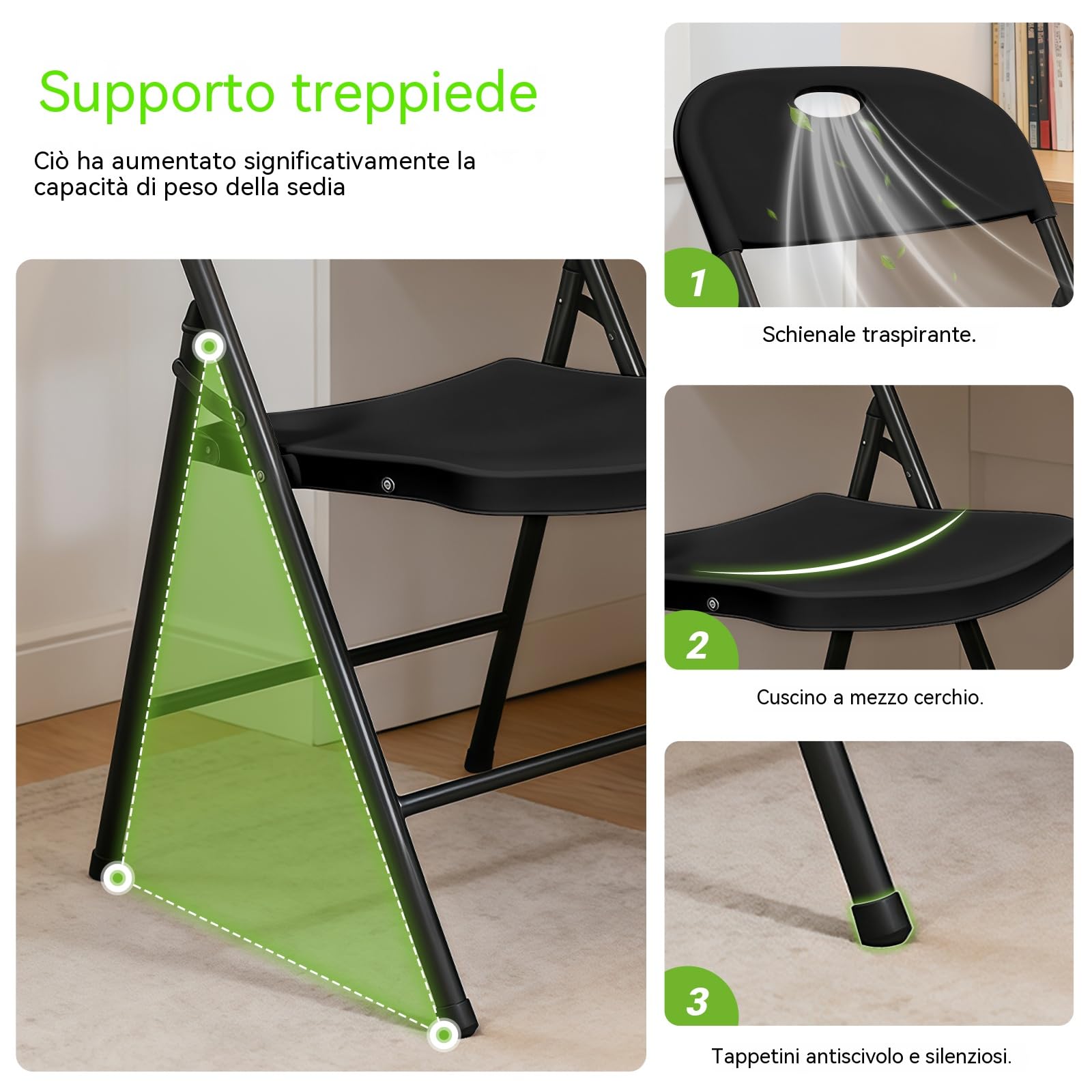 Set di 6 Sedie Pieghevoli – Sedie Pieghevoli Stabili con Schienale Alto, Struttura in Metallo Resistente, Adatte per Casa, Ufficio e Sala da Pranzo