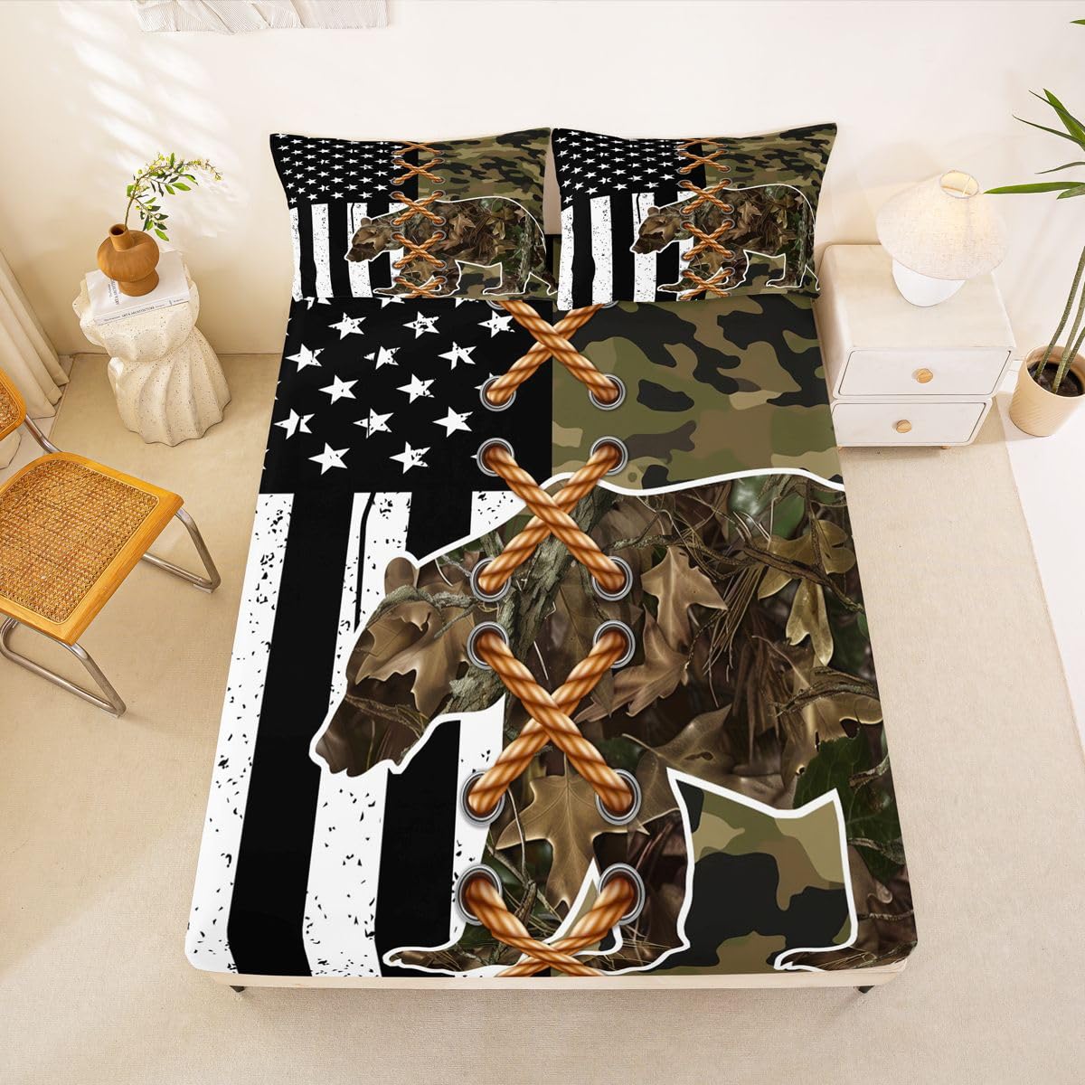 Homemissing AméRicain Drapeau Drap Housse 180x200cm