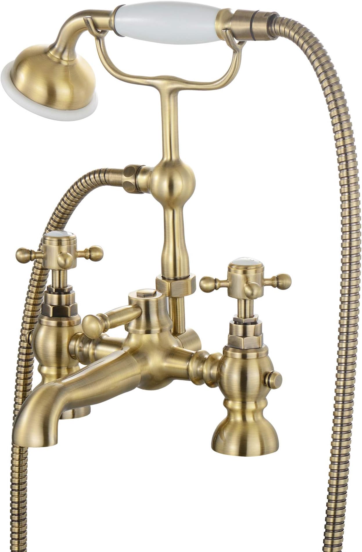 ENKICamberley, BT3208, Antique Bronze, Bath Shower Mixer Taps, Traditional Victorian Cross Handle, Solid Brass, Easy Clean, Traditional Design, Easy to Install, 10-Year Guarantee