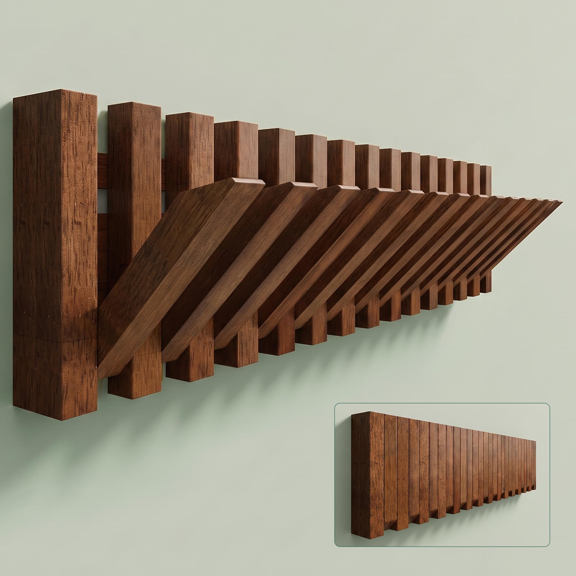 Mai & Mai Perchero Pared Madera con 14 Ganchos, 55cm, Nogal, Twigro-01