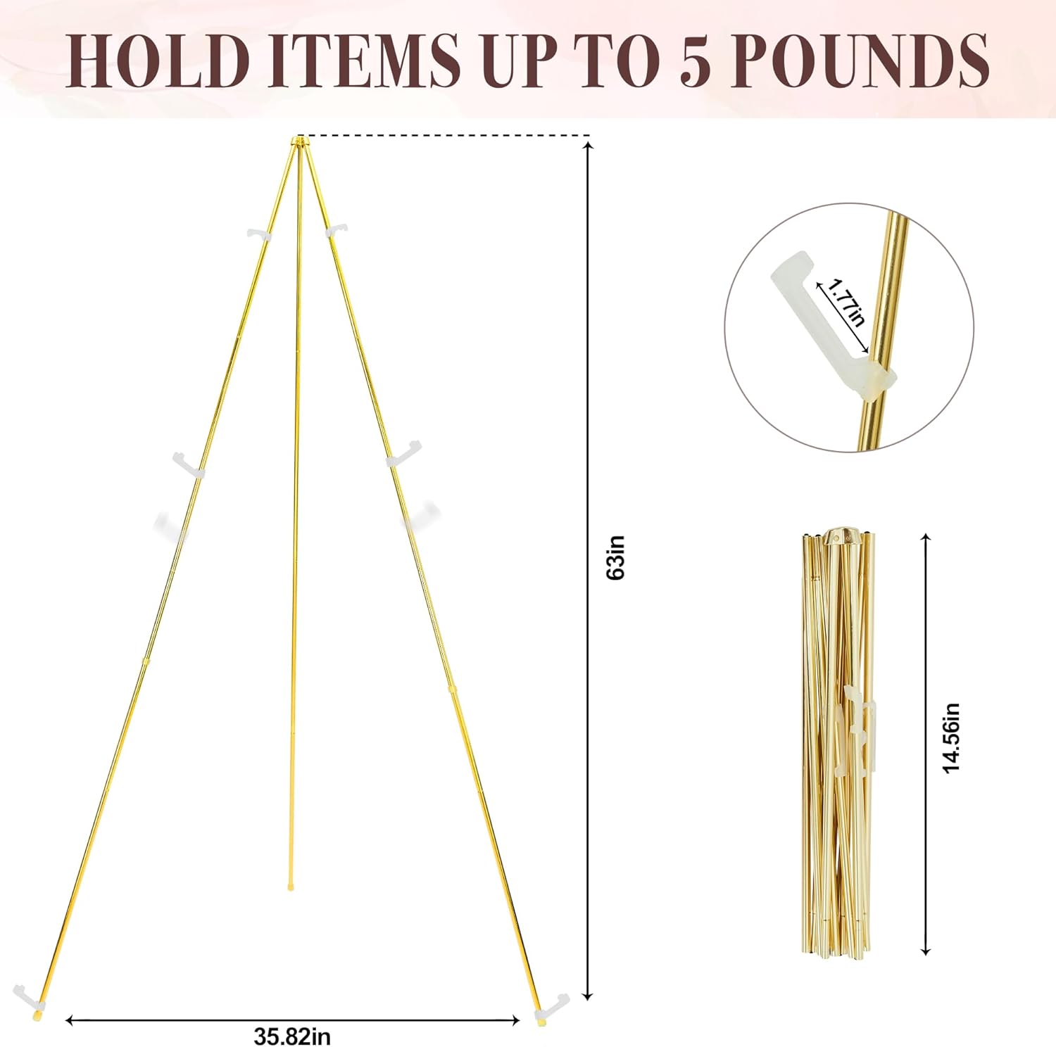 Easel Stand for Sign 63'' Art Easels for Display Wedding Welcome Poster Stand Portable Floor Metal Easel Gold 2 Pack