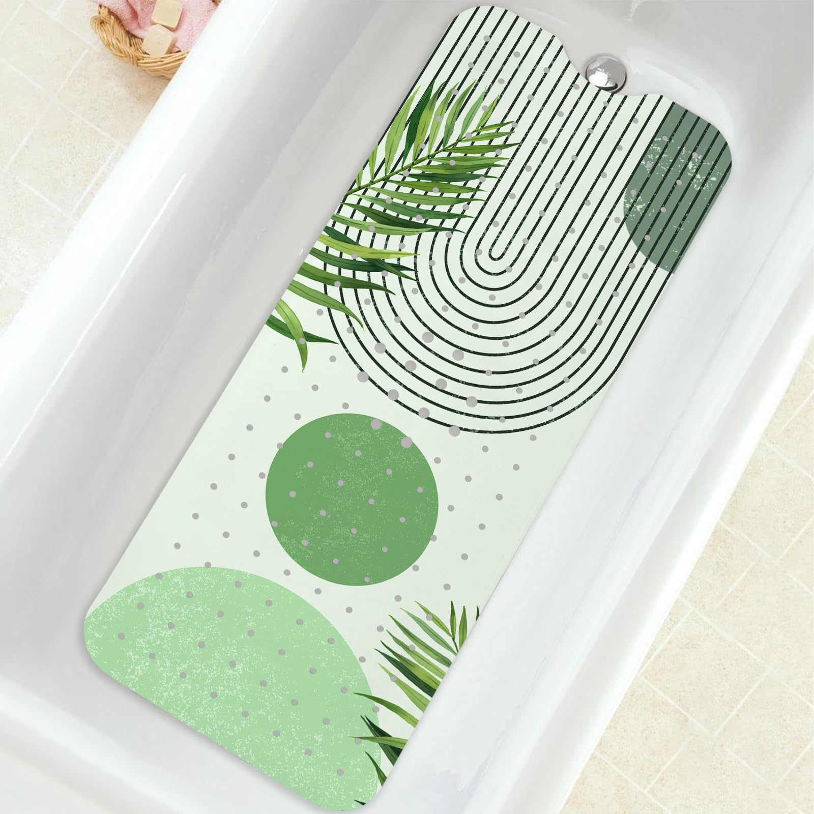 Photo 1 of **USED - MINOR DAMAGE**
Bathtub Mat Non Slip, Bohemia Extra Long Bath tub Mat Shower Floor Mat with Suction Cups and Drain Holes for Adults Kids Elderly 40 X 16 Inch