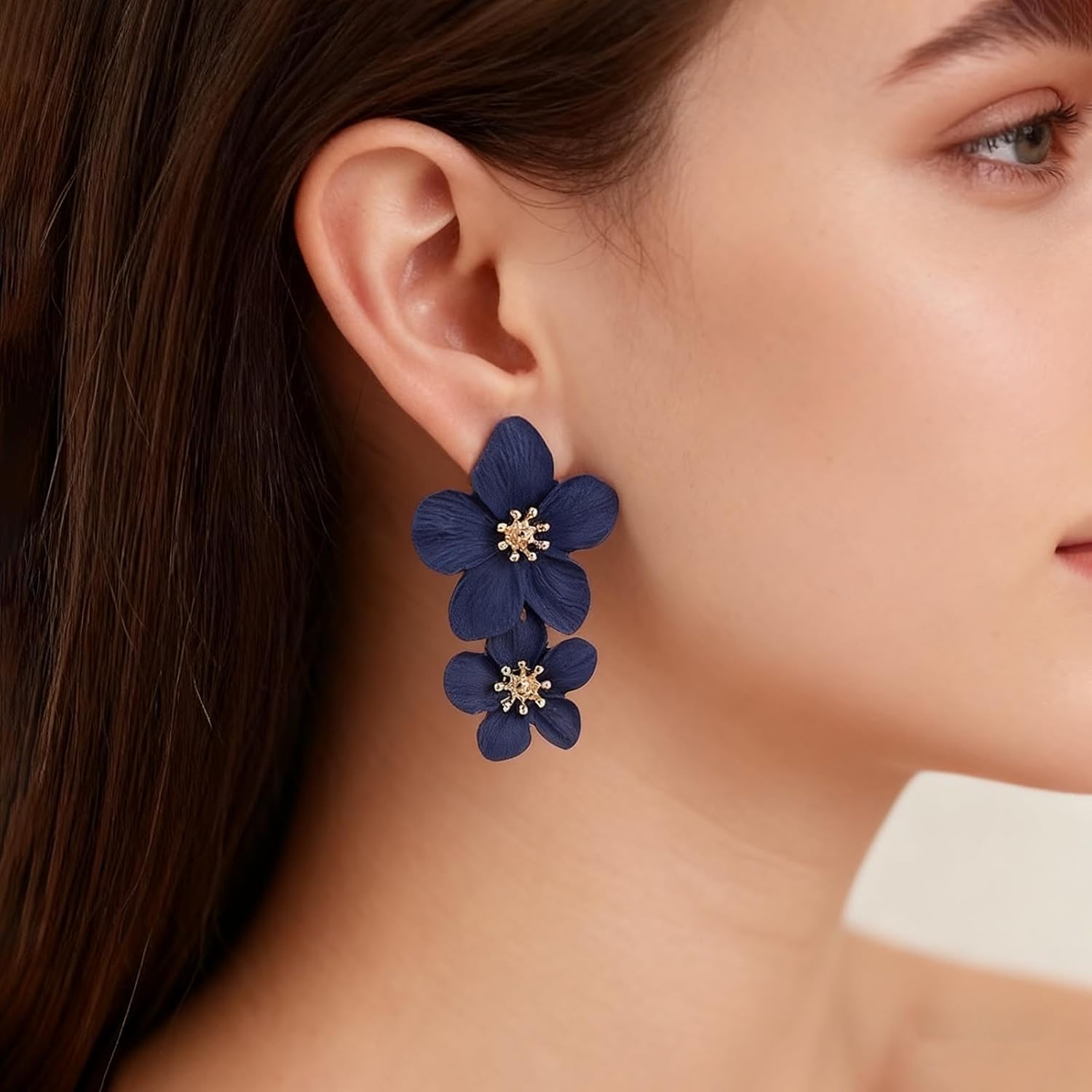 Bohemian Resin Flower Earrings Blue Enamel Flower Earrings Exaggerated Flower Dangle Earrings Floral Petal Flower Stud Earrings Jewelry for Women and Girls(blue) - Image 6