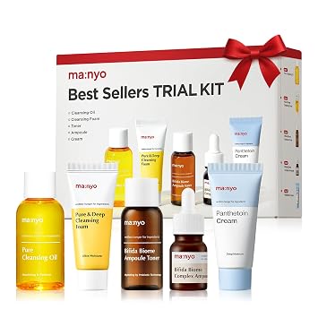 MANYO Best Sellers Kit | Travel size Trial & Gift Set | Pure Cleansing Oil, Pure Cleansing Foam, Bifida Biome Ampoule, Bifida Biome Toner, Panthetoin Cream | Korean Skin Care, Skin Repair Solution