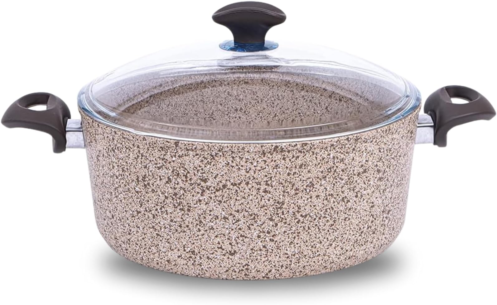 Falez Granitec Non Stick Casserole Pot with Glass Lid, 22 cm Diameter, Creamy