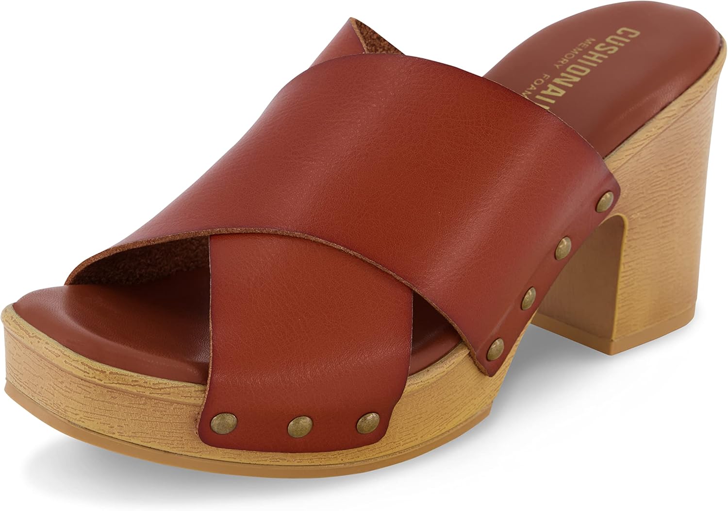 CUSHIONAIRE Women's Kamari Faux Wood Sandal with Memory Foam Padding, Wide Widths Available