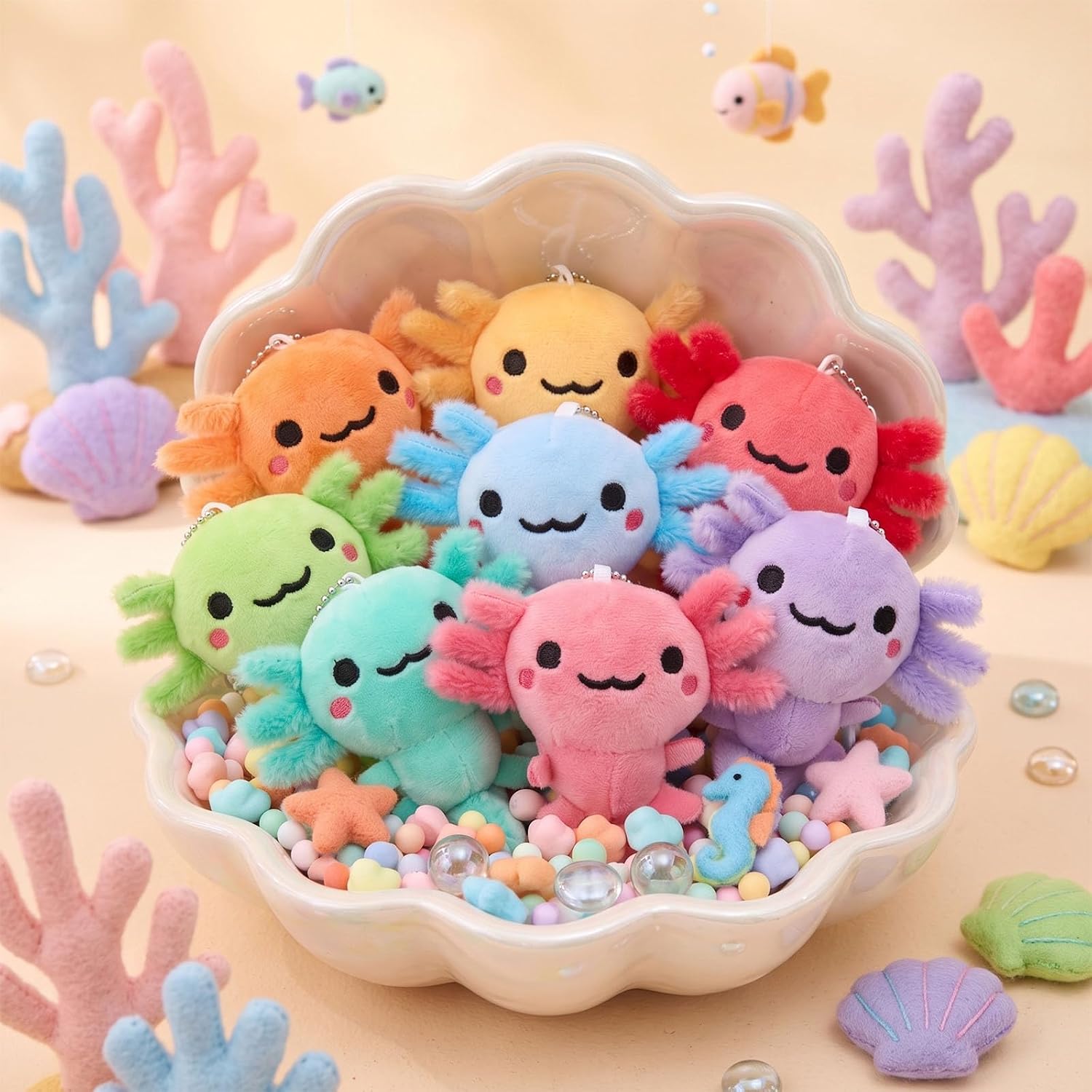 Poen 8 Pcs 4 in Axolotl Plush Keychains Kids Halloween Trick or Treat Gifts image 4