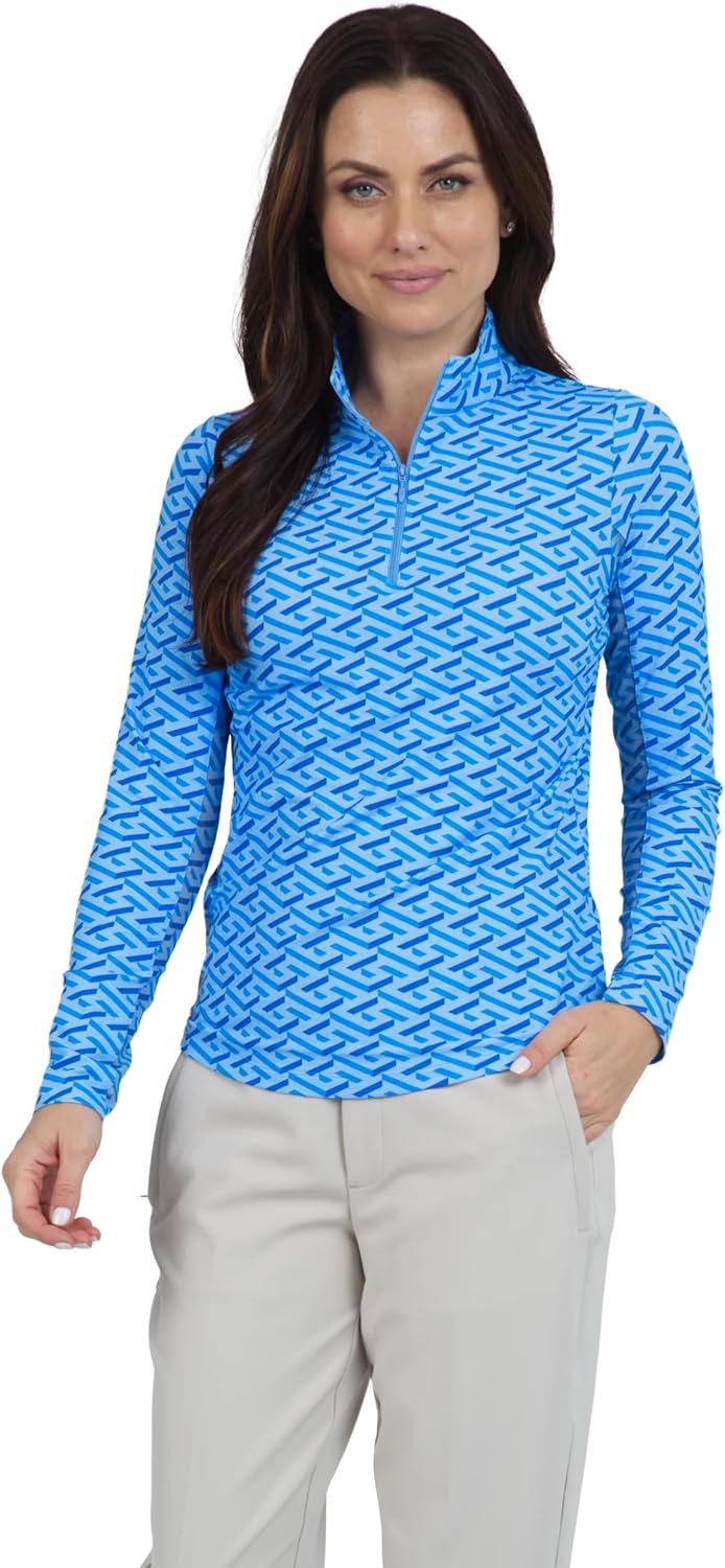 IBKUL Athleisure Wear 10870 - Camiseta De Manga Larga Con Protección Solar UPF 50+ Icefil Cooling-Fatima Print, Azul/Peri, XS