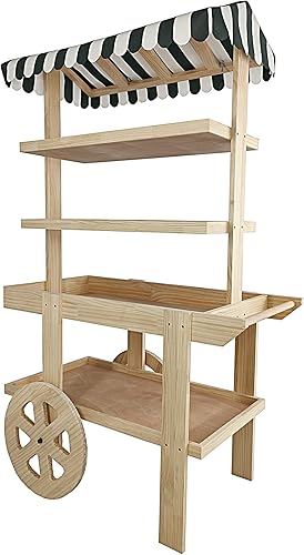 Miniatura 2 de FixtureDisplays® Carrito de flores Carrito expendedor Farmers Market County Fair Wagon Soporte de madera para puestos de madera Quiosco de cabina de