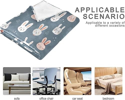 Miniatura 4 de Funny Bunny Faces on White Background Microfiber Flannel Blanket for Adults Kids, Warm Fall Blanket for Camping Travel Couch, 60x90 Inches Blankets