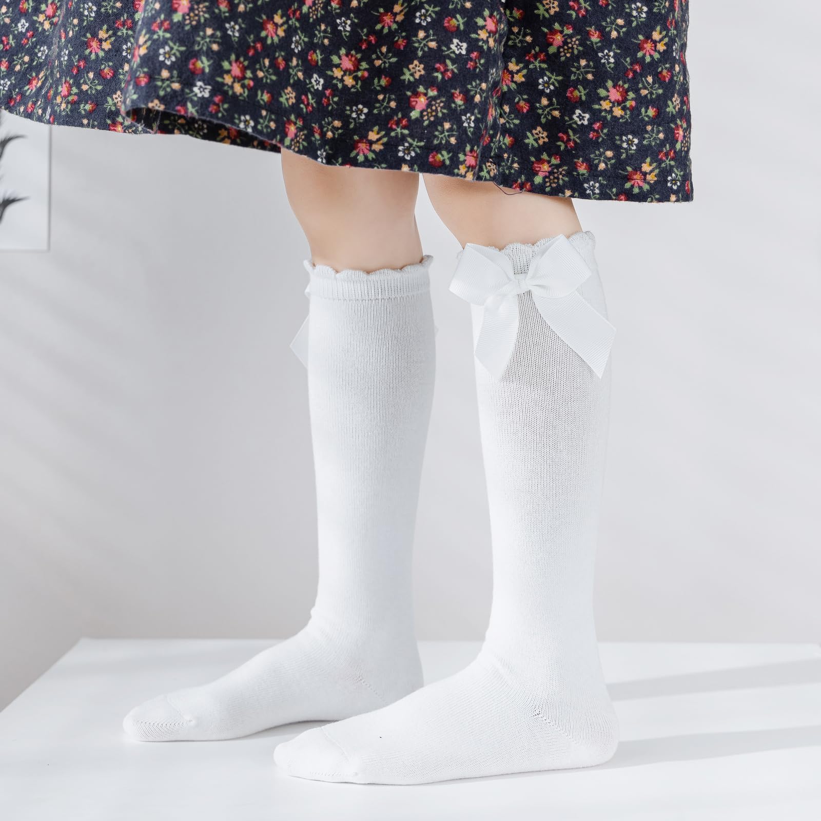 Baby Kniestrümpfe – Kleinkind lange Baumwollstrümpfe mit Schleife Rüschen für Mädchen – Säuglingskleid-Socken