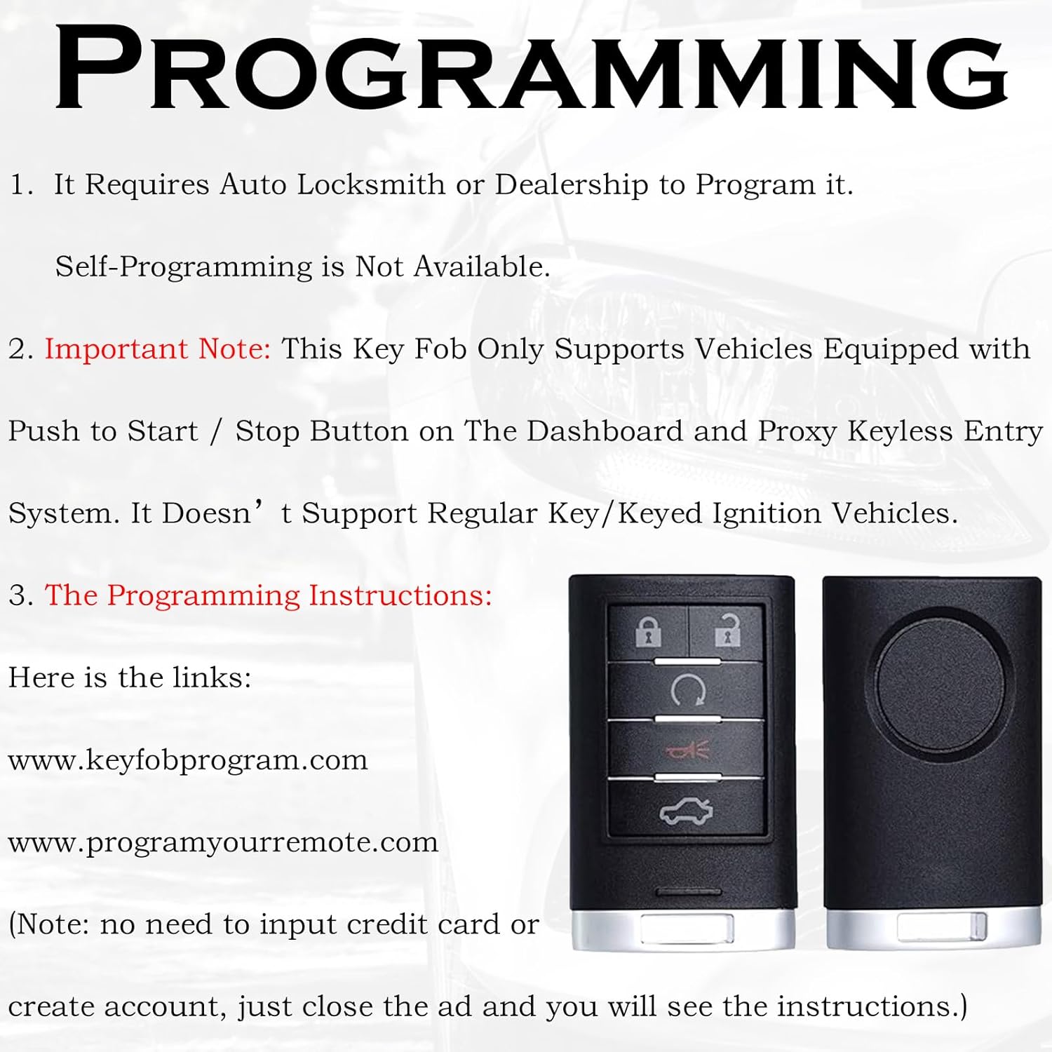 SUPALAND Key Fob Replacement Fits for Cadillac CTS 2008 2009 2010 2011 2012 2013 2014 2015 STS 2008-2011 Push Start Button Smart Proximity Keyless Entry Remote Start Control M3N5WY7777A 25943677
