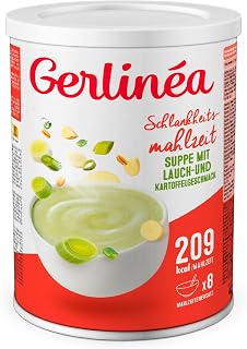 GERLINÉA – Lauch-Kartoffel-Suppe – Proteinreicher Mahlzeitenersatz mit 9 Vitaminen & 9 Mineralstoffen – Wenig gesättigte Fette – 8 Mahlzeiten, dehydrierte Suppe – 424 g