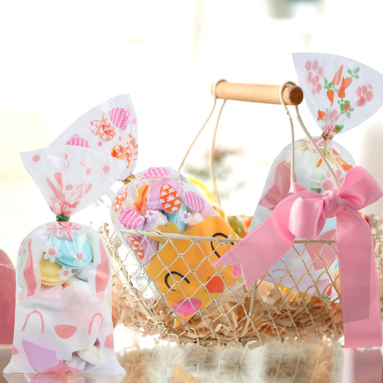 STEFORD Easter Plastic Treat Bags, 120 PCS Clear Cellophane Goodie Bags for Candy Cookie Sweets Gift with Twist Ties, 4 Style Bunny Chick Party Favor Bulk - Image 5