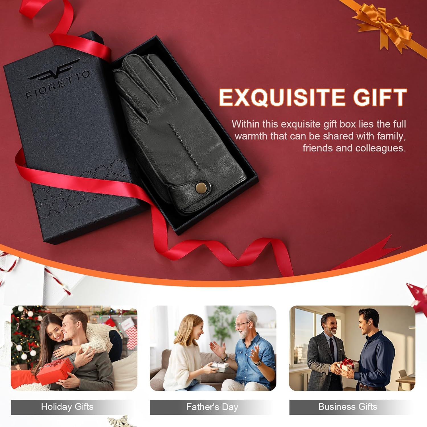 FIORETTO Mens Winter Leather Gloves – Deerskin-Textured Sheepskin Driving Gloves with Cashmere Wool Lining Warm M25002 - Image 7