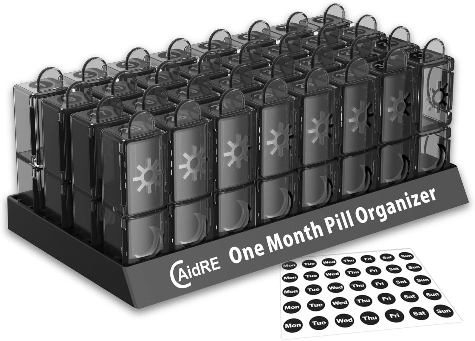 Monthly Pill Organizer 2 Times A Day, Monthly Pill Box Organizer AM/PM, One Month Pill Organizer with 32 Daily Compartments for Fish Oil, Vitamins, Supplements and Medications, Black