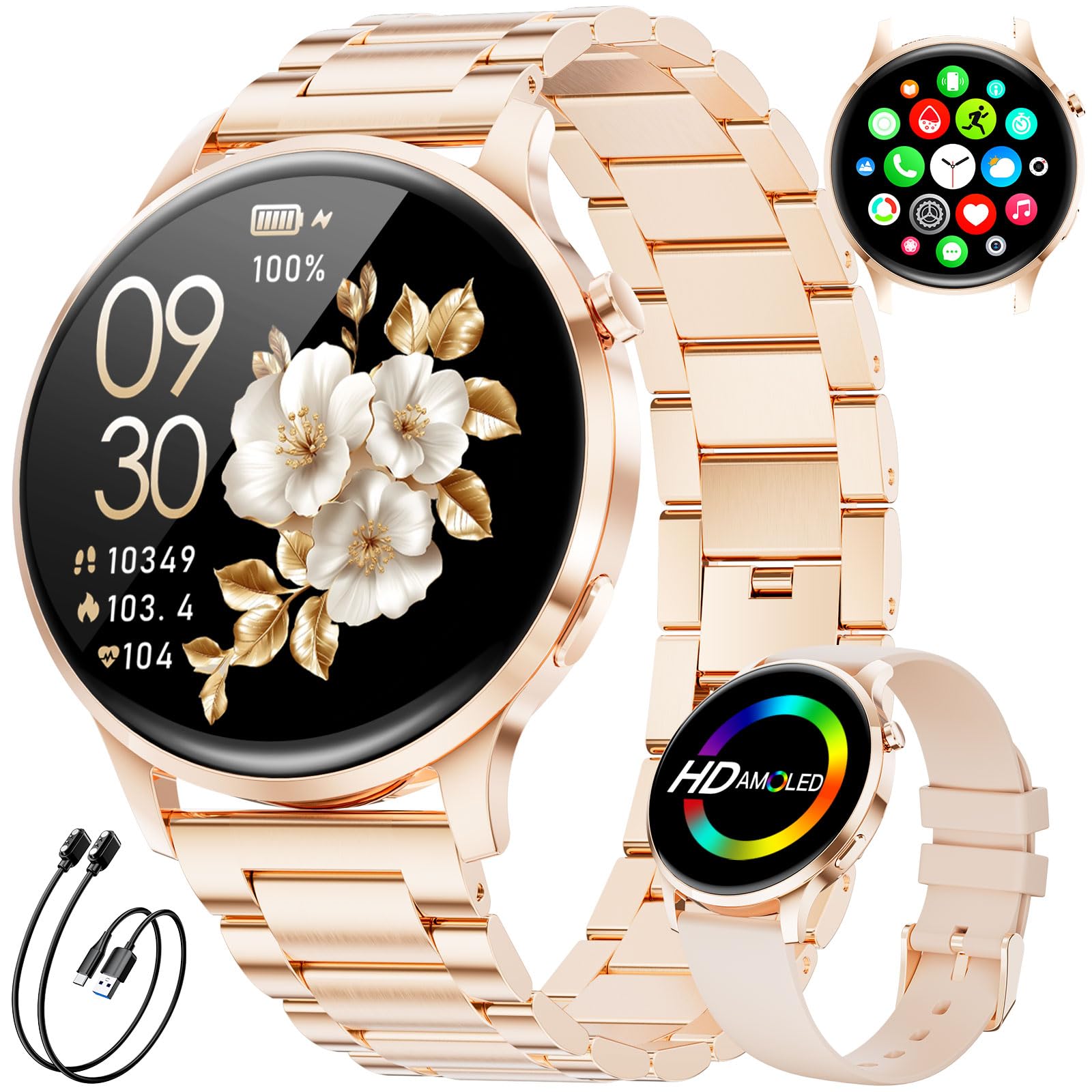 SUNKTA Smartwatch Damen mit Telefonfunktion 7,9mm Dünn 1.32