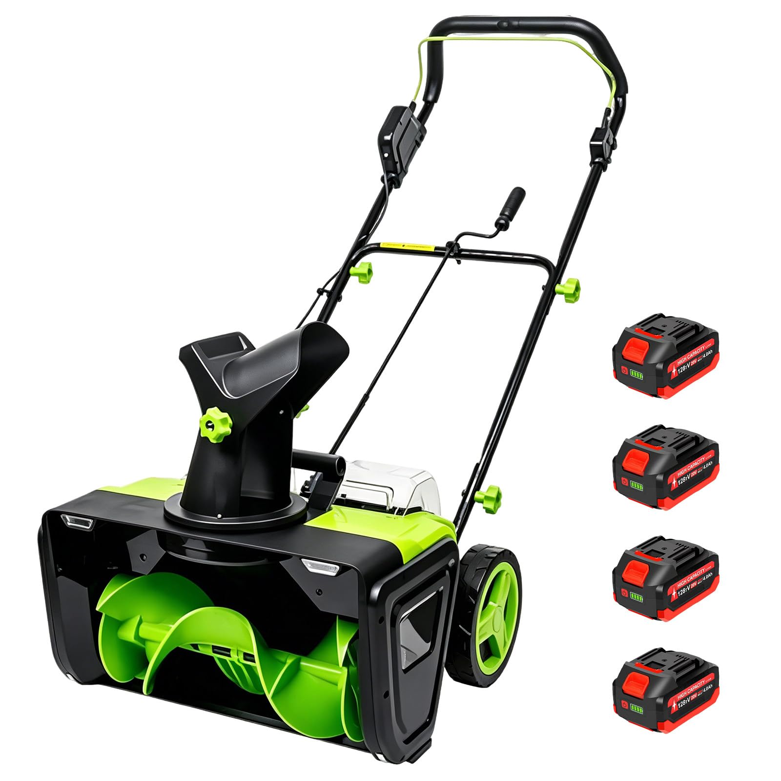 Spazzaneve Ricaricabile 40V,Elettrico Senza Fili, Larghezza Percorso 50cm,25cm profondità, Doppi fari LED, Sicurezza Doppio Interruttore, Ideale per vialetto Giardino terrazza 4Batteries