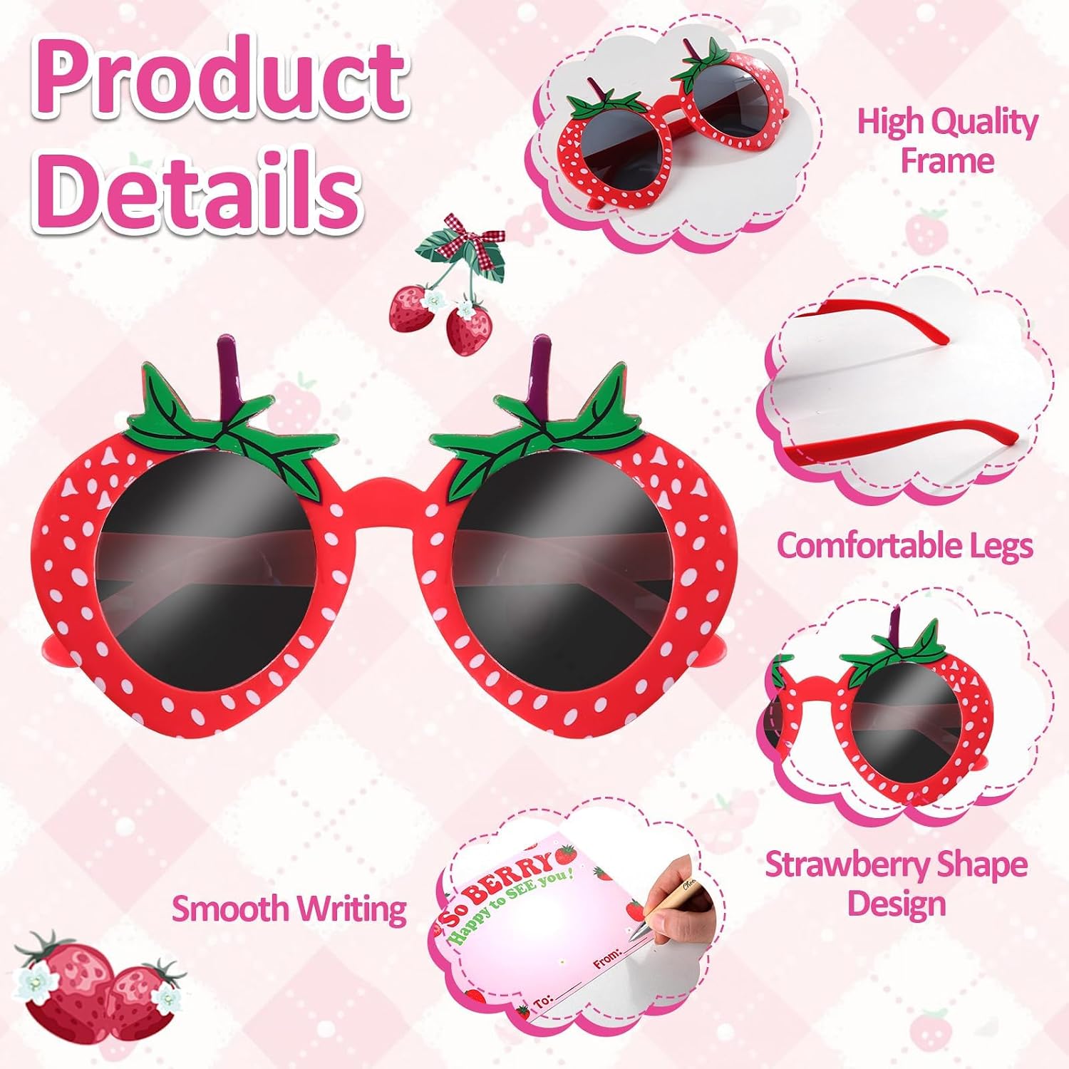 12 Sets Strawberry Party Favors Red Strawberry Sunglasses with Berry Cards Berry Sweet Birthday Party Decorations Gifts Cute Fruit Glasses Photo Props for Theme Birthday Shower Supplies