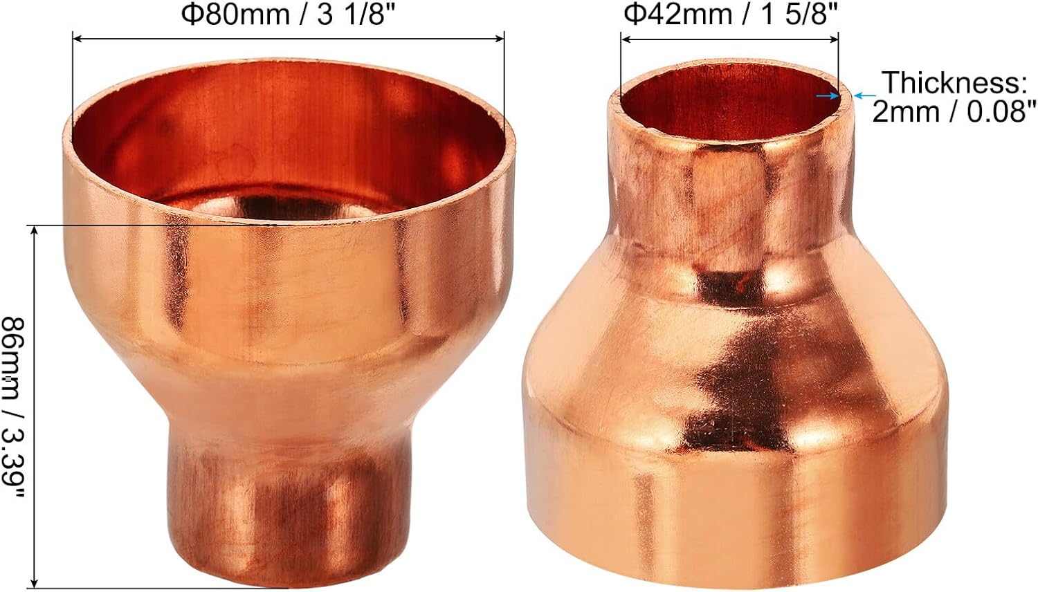 3 1/8" to 1 5/8" ID Copper Reducer Reducing Coupling Fitting Pipe Tube Adapter YESSC443