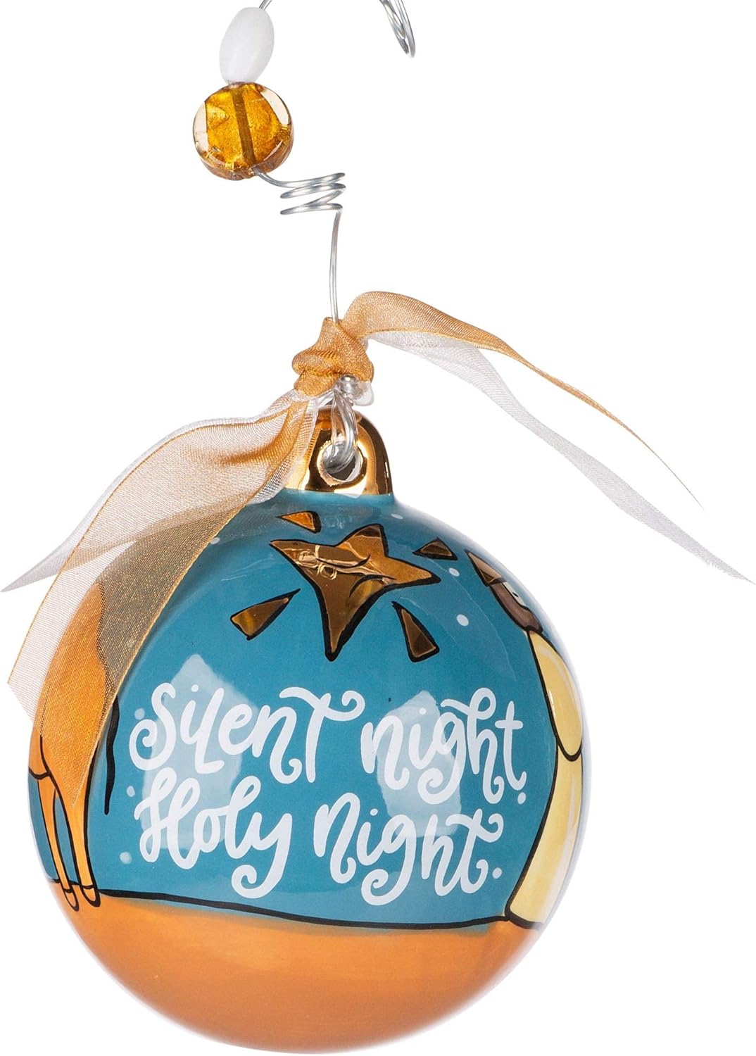 Glory Haus, Christmas Ornament, Hand Painted, Ceramic Ball (Gold Star Silent Night) - Image 3