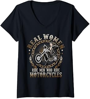 Womens Sexy Real Chick Ride Motorcycles Gift Biker Babe Chick V-Neck T-Shirt