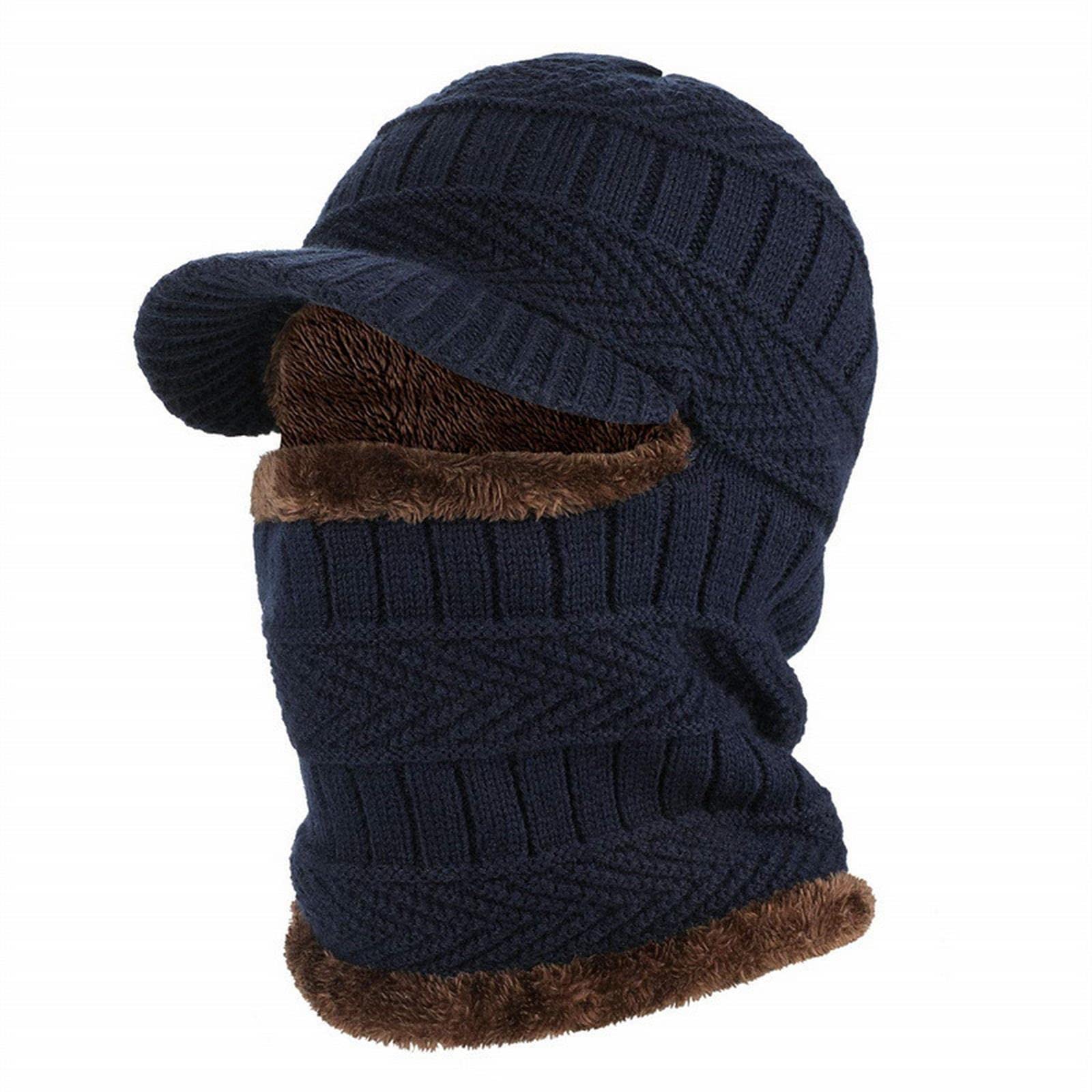 Wintermützen für Herren 3-in-1 Wintermützen Herren Einfarbig Dicke Plüsch Skullies Beanie Mütze Halstuch Einteilige Kappen Schleier Kunstwolle Mütze Strickmütze