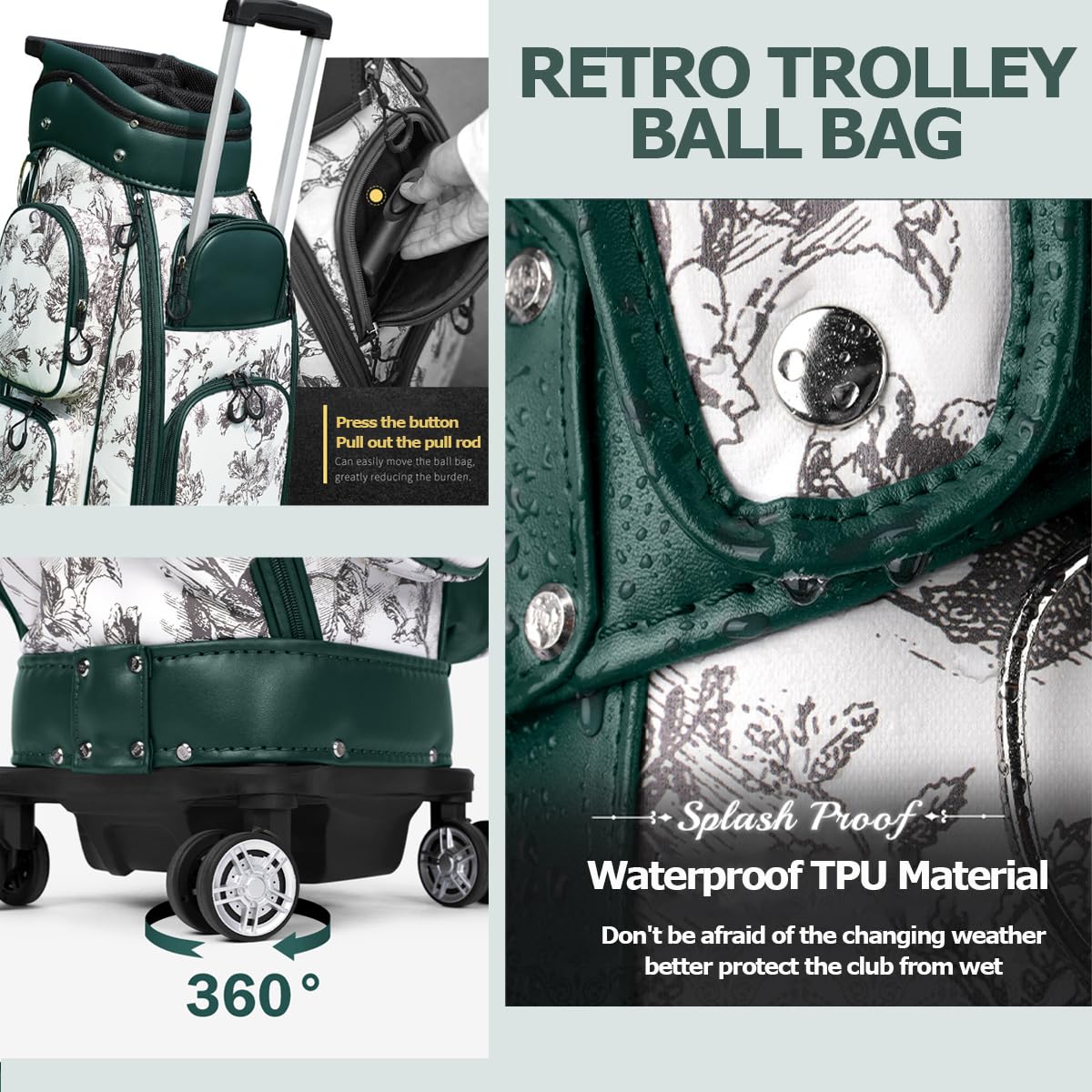 Torba podróżna golfowa z kółkami 360 stopni, lekka, wodoodporna konstrukcja, ukryta dźwignia i dedykowana przegroda na buty dla mężczyzn i kobiet