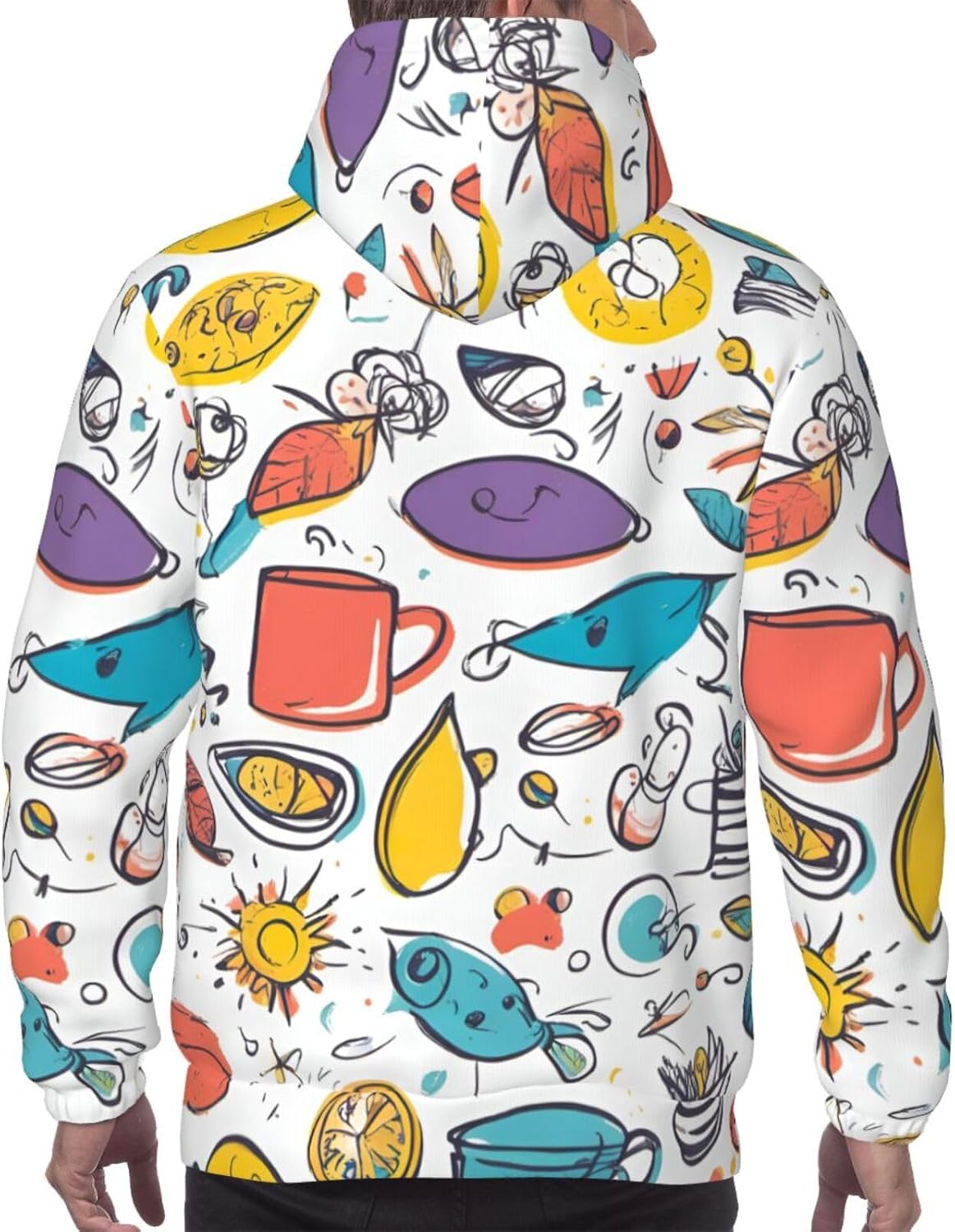 colorful Hand Drawn Feathers On White print Men's novelty hoodie print sweatshirt for casual pullovers for both men and women