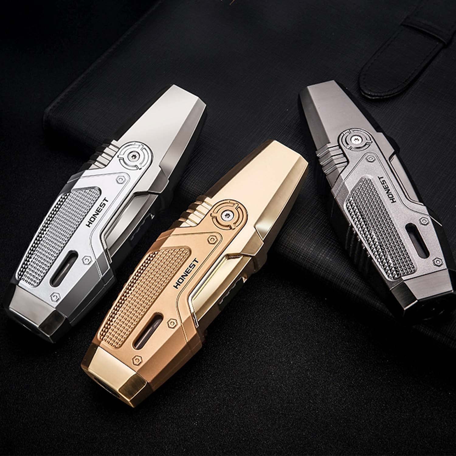 Briquet Torche Flamme à Double Jet Butane Rechargeable Cigare Briquet avec Fenêtre Visible Verrouillage de Sécurité Outil de Fumer pour Grill BBQ Bougie Cuisine Camping
