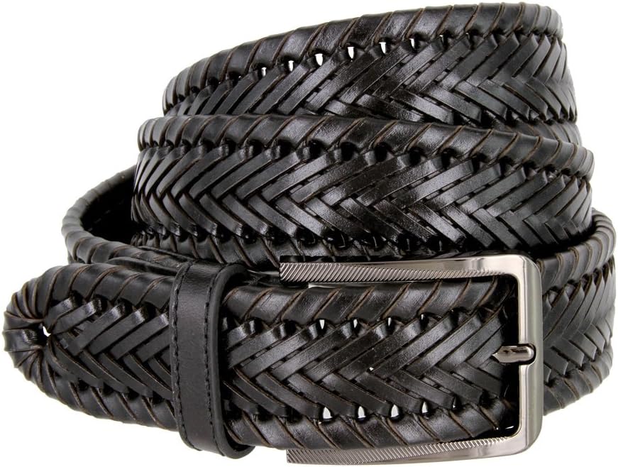Directional Basketweave Woven Genuine Dress Leather Belt - 1-3/8" Wide - Image 3