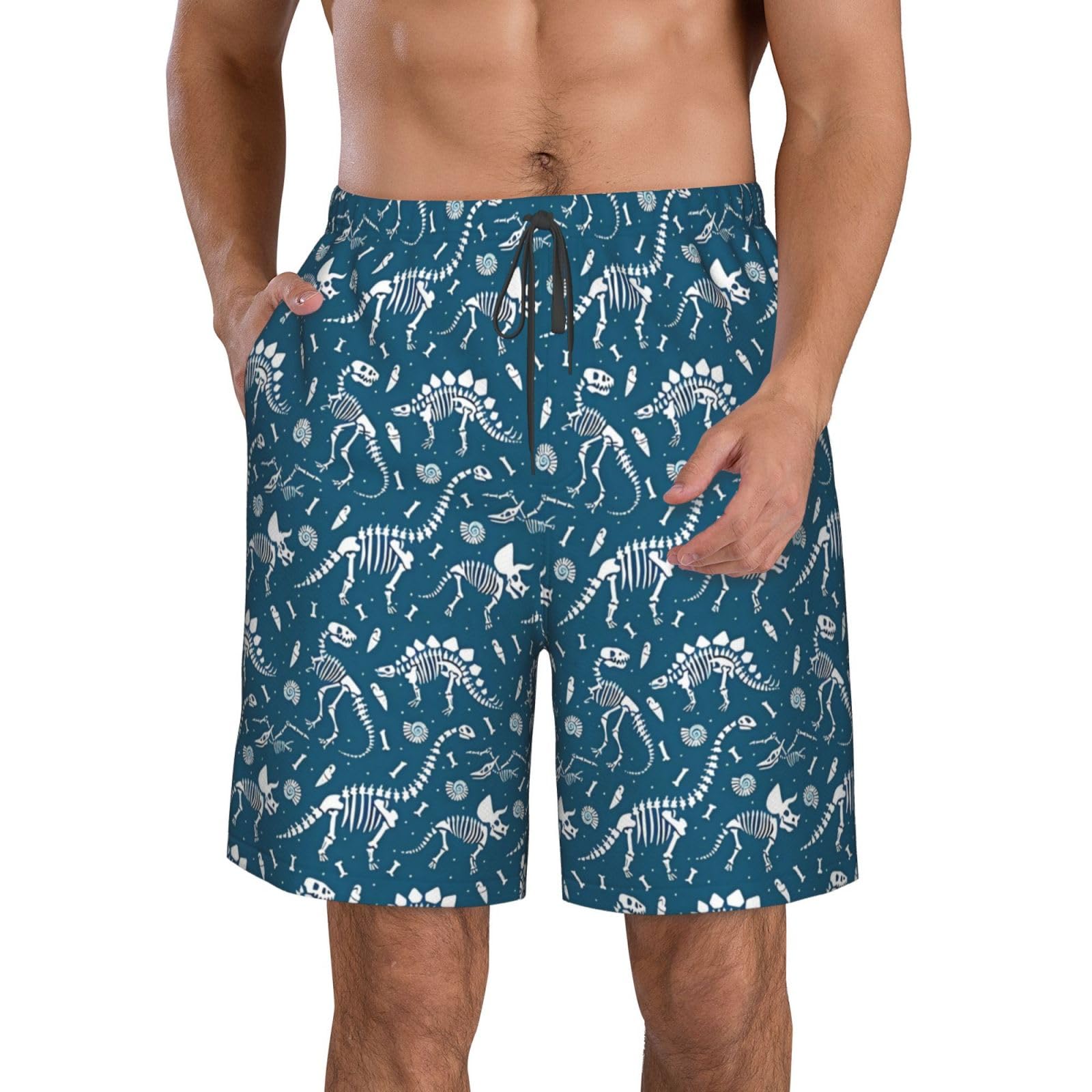 Nruairly Dinosaur Fossils in Blue Men's Quick Dry Swim Trunks Beach Board Shorts Swimming Swimwear Hawaiian Bathing Shorts Summer Swimsuit Medium