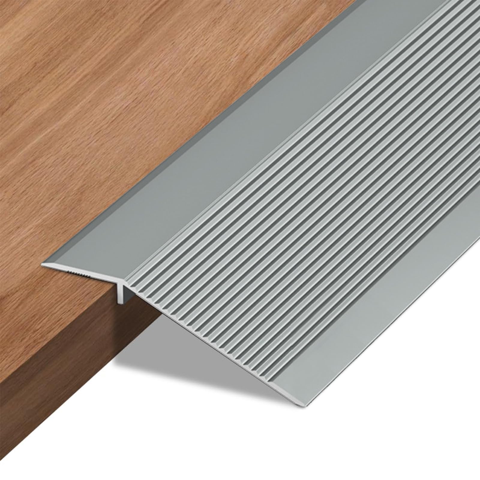 Listón de transición autoadhesivo de aluminio para suelo de 10-35mm | Perfil de nivelación de altura para umbral de puerta | Para laminado, azulejos, PVC y parqué, Gris, 90cm x 100mm