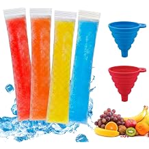 100 Popsicle Bags and Two Funnels, Ice Pop Bags for Freezer Storage, Ice Cube Bags for Homemade Treats, Outdoor Refreshments and Quick Dessert Preparation