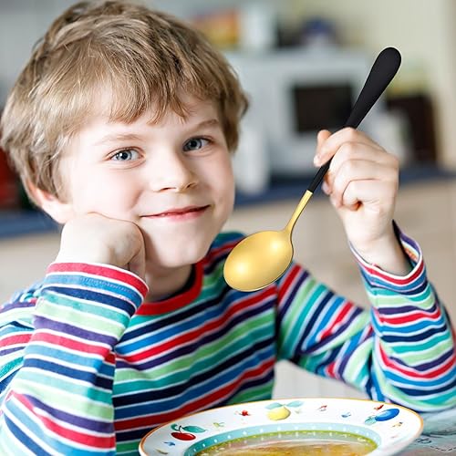 Miniatura 6 de Zhehao 100 cucharas de sopa de acero inoxidable, cucharas de cabeza redonda, modernas y elegantes, cucharas de postre gruesas de mango corto para