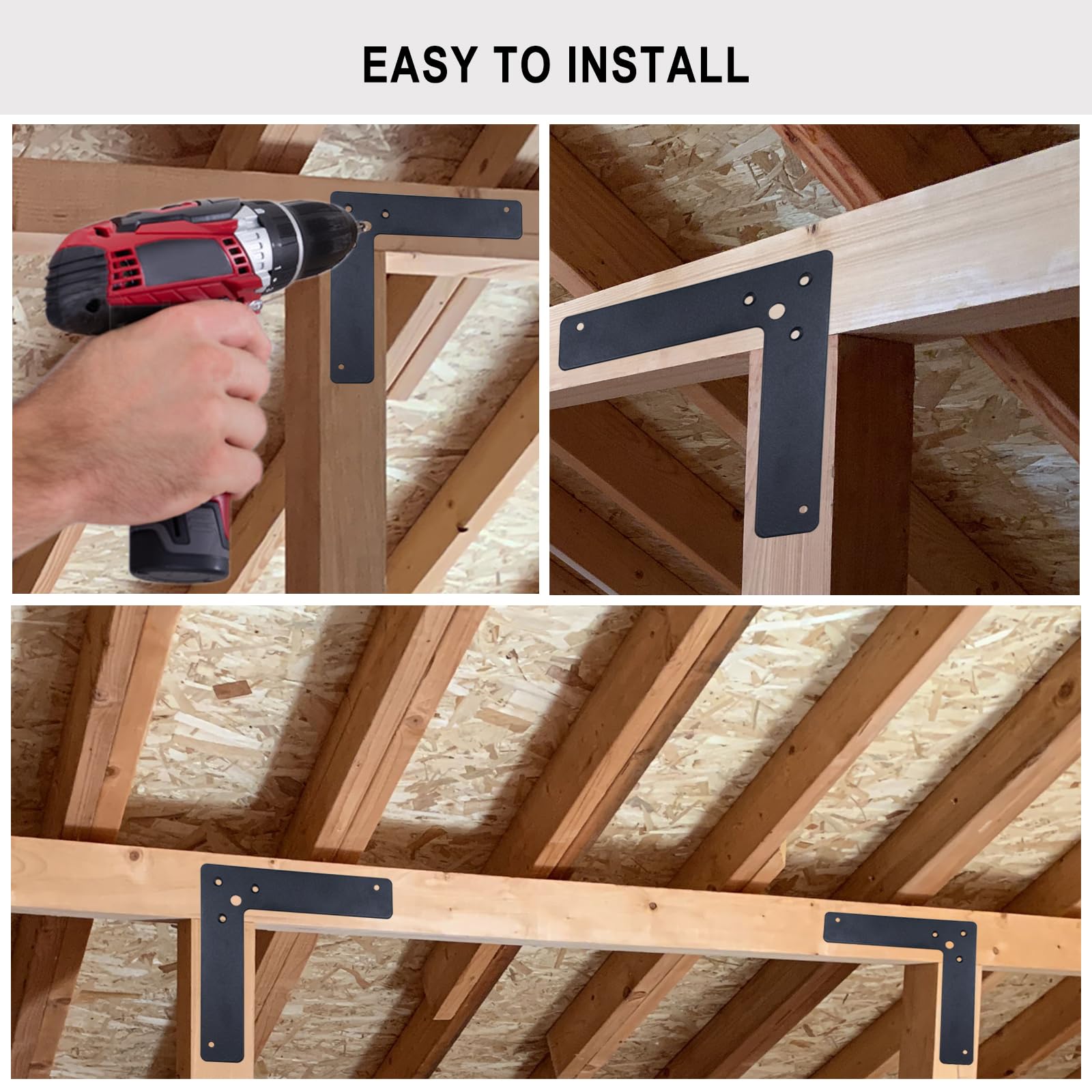 10 soportes de esquina negros en forma de L, soportes de esquina decorativos de 150 x 150 mm, soporte de acero laminado en frío de 90 grados para fijación de muebles de madera