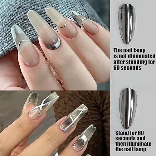 Miniatura 3 de Gel de pintura metálica, espejo reflectante de metal para arte de uñas, esmalte de uñas de gel pintado plateado, efecto espejo metálico 3D,