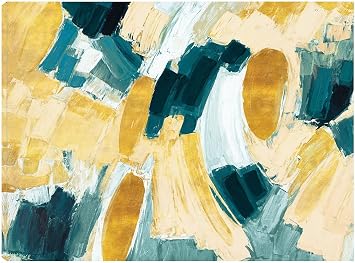 Fine Art Canvas Gold and Teal Afterglow Canvas Wall Decor by Artist Ann Marie Coolick for Living Room, Bedroom, Bathroom, Kitchen, Office, Bar, Dining & Guest Room - Ready to Hang - 43 in x 32 in