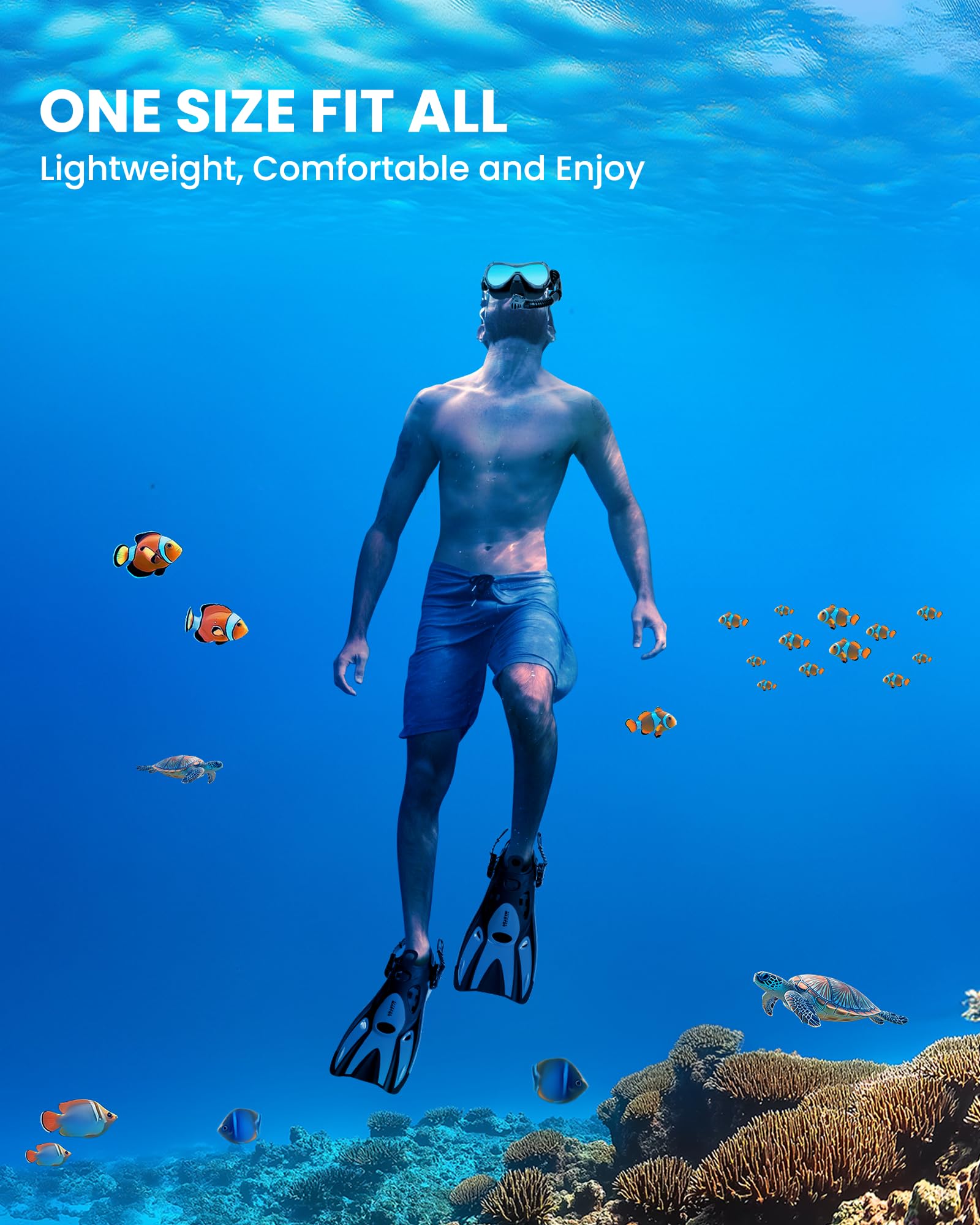 OutdoorMaster Mobula Snorkeling Gear for Adults,Mask Fins Snorkel Set with Panoramic View Anti-Fog, Dry Top Scuba Gear for Swimming Snorkeling Diving