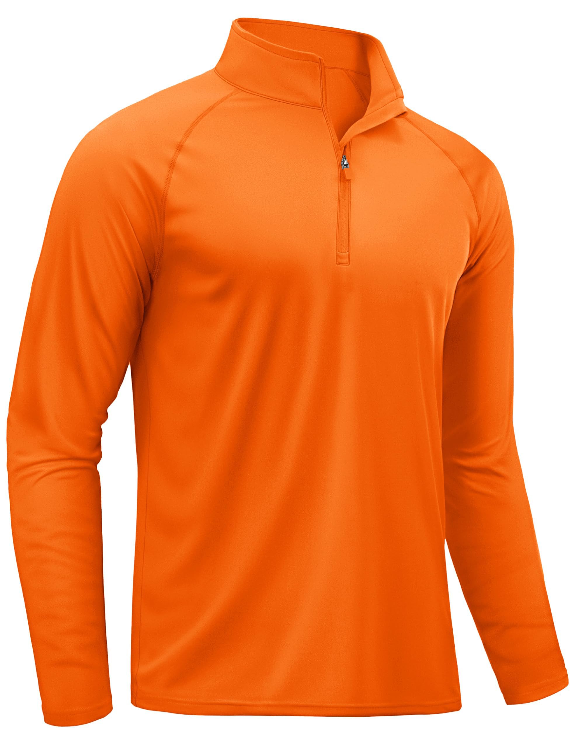 TACVASEN uv Shirt Herren Half Zip Schnelltrocknende Sport Langarmshirts Atmungsaktiv Trainingsshirts Surf Sommer, Fluoreszierendes Orange, M