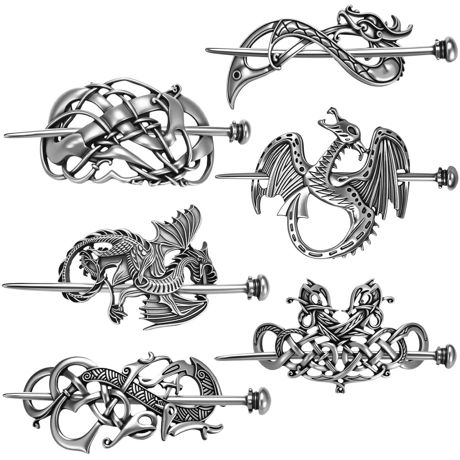 Syhood Vintage Celtic Hair Accessories - Silver Dragon Hairpins