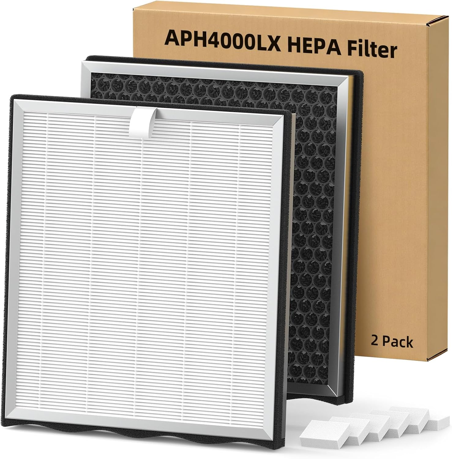 2 Pack APH4000 Replacement Filter Compatible with KNKA APH4000 Air Purifier, H13 HEPA and Activated Carbon Filter, Part # APH4000LX